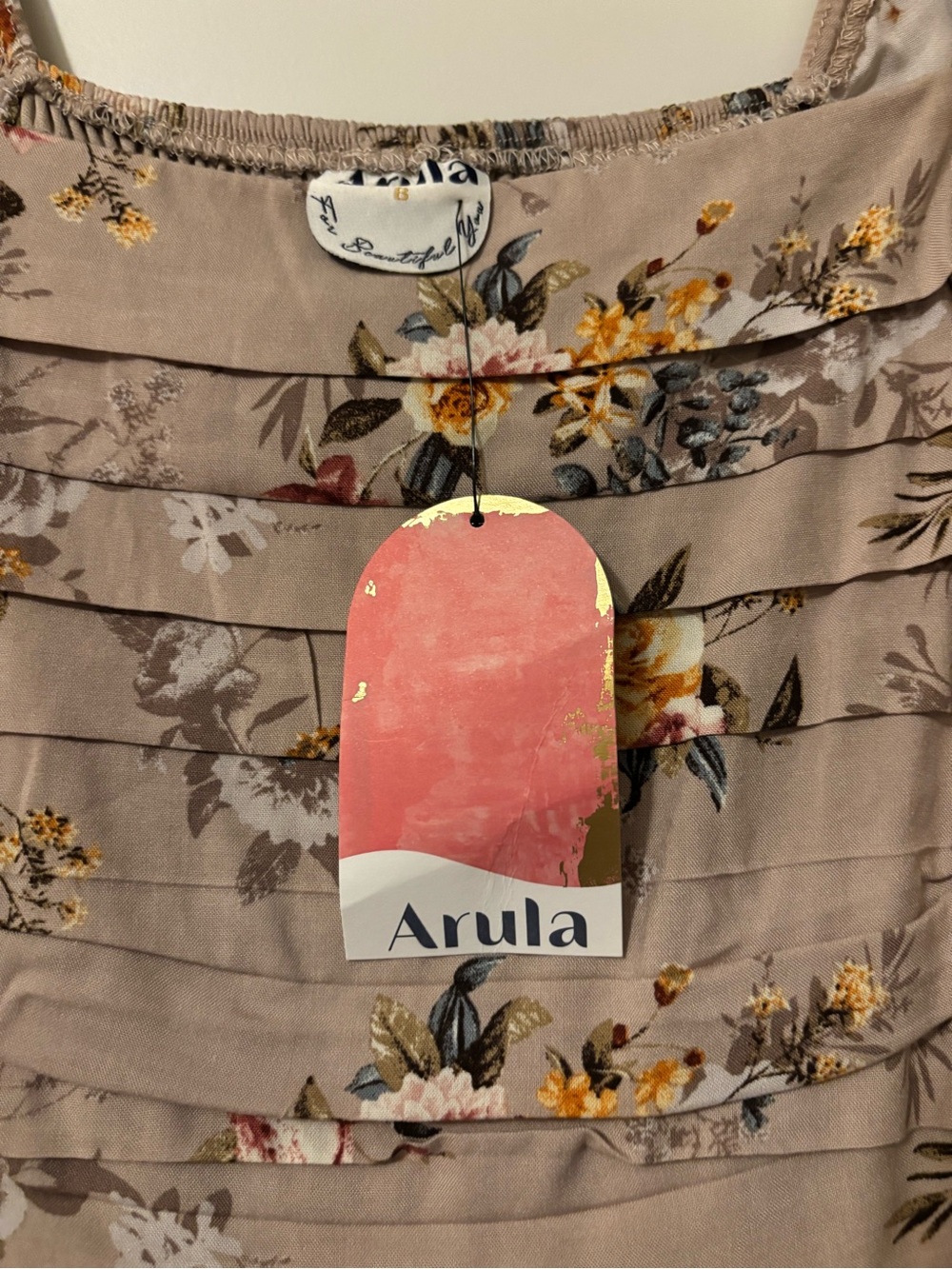 ARULA Taupe Floral Maxi Dress with Puff Sleeves - Picture 2 of 3
